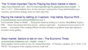 Google search results for playing the market